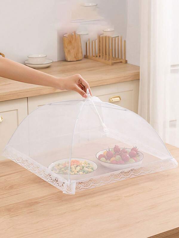 1pc White Folding Mesh Food Cover, Folding Food Cover, Food Dust Cover, Dust Cover, Fly Proof Kitchen Outdoor Food Cover, Multi-Functional Kitchen Restaurant Mosquito Proof Food Cover, Mesh Food Cover Table Cover, Rectangular Food Cover, Circular Food Cover, Pop-Up Household Dust Cover, Very Suitable For Outdoor Gatherings