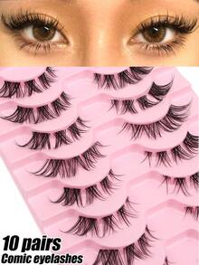 10 Pairs Of Fox Style Natural And Long Flowing False Eyelashes Cat Eye Lashes Natural And Soft Whole Eyelashes End Lengthened False Eyelashes Reusable Suitable For Beginners - 眼尾拉長款 - 查看 2