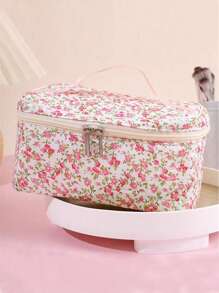 1 件可折叠花卉手提包，花卉图案拉链顶部手柄化妆包，化妆品收纳盒，化妆品收纳包，适合宿舍、女孩、妈妈、学校、旅行、度假、冬季返校