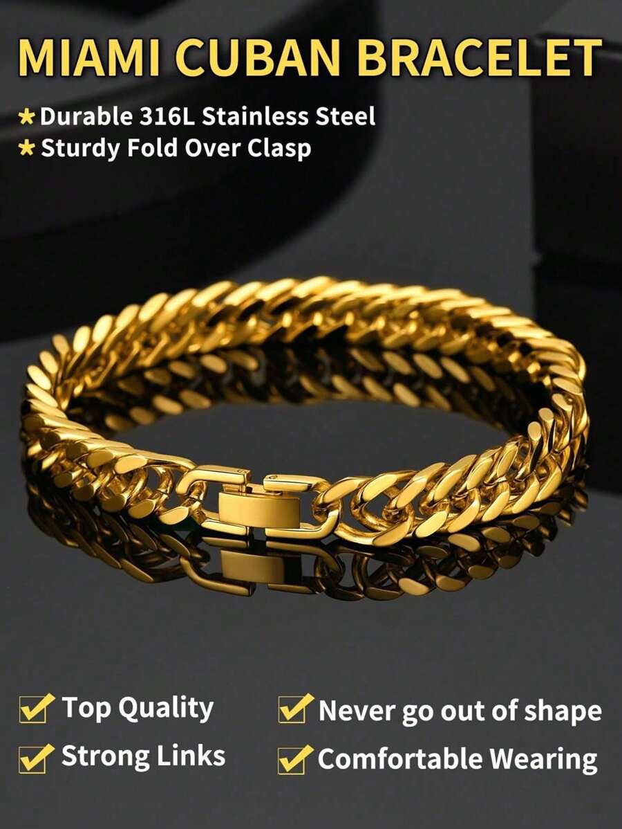 8mm Hip Hop Stainless Steel Miami Cuban Link Chain Bracelet For Women And Men