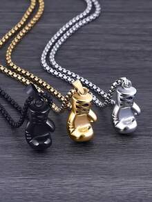 1pc Retro Fitness Boxing Gloves On, Titanium Swagger Punk Fashion Pendant Necklace Movement - one-size - View 3
