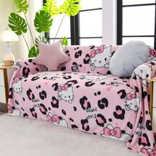 Sanrio [Hello Kitty Soft Blanket] Hello Kitty Sanrio 1pc Flannel Blanket - Soft & Comfortable, Contemporary Style, Multipurpose, Digital Print, Knitted Polyester, Ideal For Sofa & Travel