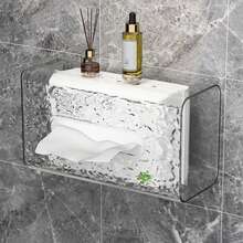 1pc Elegant Glacier Pattern Plastic Napkin Holder - Desktop/Wall-Mount Tissue Box, Home Use Adhesive Paper Towel Dispenser For Living Room, Coffee Table, Bathroom, Kitchen, Bedroom | Toilet Paper Storage - Clear - View 2