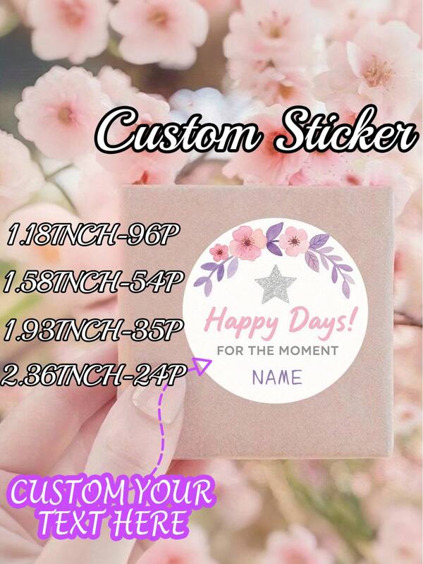 Custom Stickers - "Happy Days!" Floral & Glitter Star Design With Pink Flowers, Personalized Name - High-Quality Paper For Party Decor, Gift Wrapping, Celebrations, Cute Stickers, Celebration Decor, Elegant Lettering, Premium Finish, Decorative Labels, Craft Enthusiasts, School Supplies,Back To School