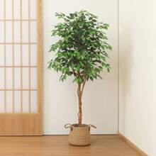 6 Feet Artificial Ficus Tree - Fake Silk Plants With Lifelike Leaves And Natural Wood Trunk - Faux Potted Tree For Indoor Home Decor
