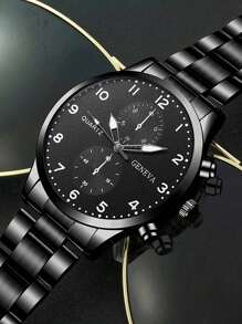 8 pièces/ensemble Montre à quartz mode affaires pour hommes, cadran rond minimaliste, bracelet en alliage de zinc, bague, collier pendentif - convient pour le port quotidien, anniversaire, fête, Ramadan, Nouvel An, Halloween, Pâques, Saint-Valentin, Aïd al-Fitr, accessoires de montre