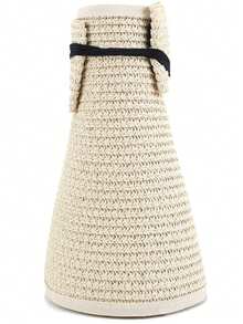 Women's Sun Visor Hats Wide Brim Straw Beach Hat Ponytail Hats For Women Foldable Floppy - A - View 8
