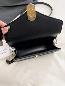 Arrow Design 时尚 PU 皮革手提包，2025 新款韩版托特包，纯色斜挎单肩包，小方包 - 黑色 - 查看 10