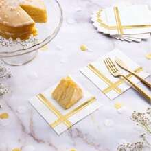 20/40 Stück weiß und goldener Folie 2-lagige Cocktail Servietten 16,5 cm, Einweg Party Lunch Servietten, Gast Handtücher, dekorative Papier Getränke Servietten für Geburtstag Dekorationen, Hochzeitsjubiläum, Abschlussfeier, Weihnachtsparty Gastgeschenke (Weiß und Silber)