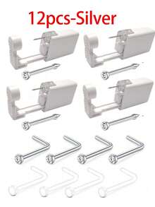 12Pcs Nose Piercing Kit Piercing Gun Built-In Nose Studs Clear Nose Stud Painless Self Piercing Kit With 20G Nose Rings Stud Disposable Piercing Gun For At Home Nose Piercing - Multicolor - View 2