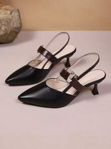 女士优雅高跟鞋，性感商务通勤婚礼派对超纤维皮革搭扣舒适浅口鞋，适合节日、婚礼、派对、办公室和户外，春夏季