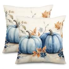 Pillowcases, Autumn Blue Pumpkin Throw Pillows, Pillowcases (16in*16in, 18in*18in, 20in*20in), 2 Pieces Set, Autumn Decorative Home Farmhouse, Thanksgiving And Halloween Sofa Pillowcases - Blue - View 1