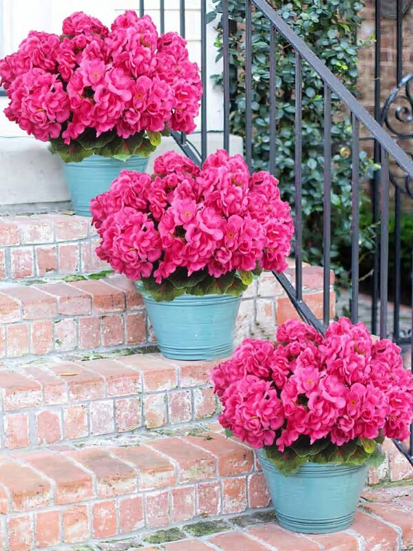 1/6pcs Artificial Geraniums Outdoor Silk Flowers Rose Red Artificial Geranium Bush Faux Flowers Red Geraniums For Floral Home Decor Indoor Garden Patio Grave Cemetary Vase Table Centerpiece