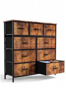 Fabric Storage Dresser With 9 Drawers, Steel Frame And Wooden Top For Bedroom, Closet And Entryway - 鏽棕色 - 查看 10