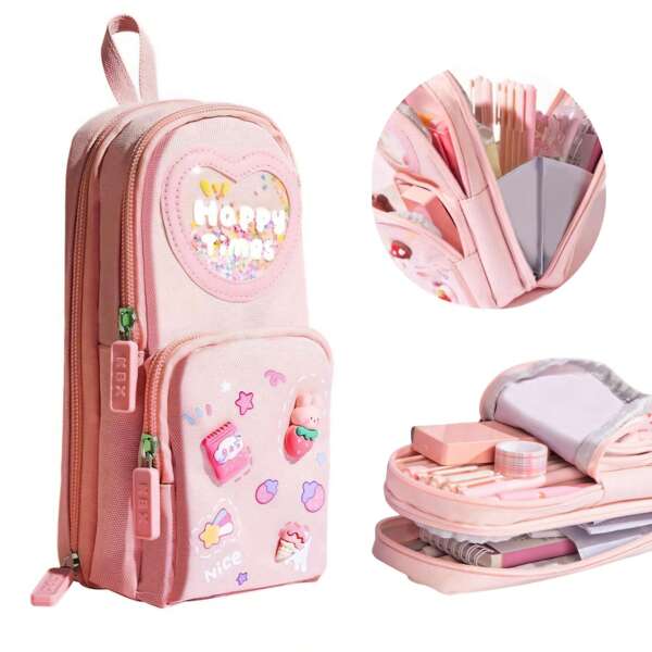 Large Capacity Kawaii Pink Pencil Case And Pouch - Adorable 3 Compartment Stationery Organizer, Suitable For School Supplies, Office And Travel | Ideal Gift For Girls And Art Enthusiasts, Pencil Pouch, School Bag School Supplies, Back To School