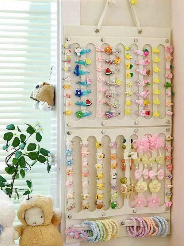 صندوق تخزين إكسسوارات الشعر من الشعر الأبيض - منظم جداري أنيق مع أقسام متعددة لمشابك الشعر والأربطة والفيونكات، مثالي لتنظيم المنزل | حل تخزين جميل ووظيفي | تصميم متين وأنيق للوصول السهل والنظافة