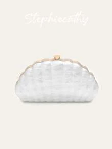 STEPHIECATHY Women's Fashionable Elegant Clutch Shell Shaped Acrylic Evening Bag Clip Snap Closure Hard-Case Long Chain Cross Body Handbag Bride Purse For Party Dinner Wedding Banquet Vacation Holiday Gift