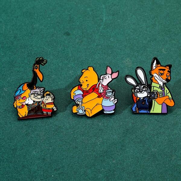Disney 3pcs Disney Cartoon Characters Brooch Set, Cute Judy & Nick Enamel Metal Badge Pins, Jewelry Accessory For Clothes, Bags, Great Gift For Friends School