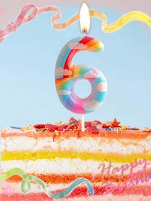 彩虹云朵主题0-9数字生日派对蛋糕装饰蜡烛 - 彩色 - 查看 6