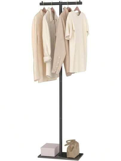 T-Shaped Coat Rack Freestanding, Heavy-Duty Metal Tree For Boutiques, Modern Clothes Hanger With Rock Slab Base, Hallway, Entryway, 175 Cm High, Black, GYJ011B