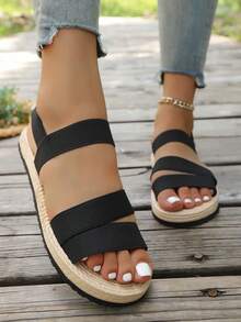 女士多帶平底涼鞋,度假黑色織物露跟涼鞋 - 黑色 - 查看 6