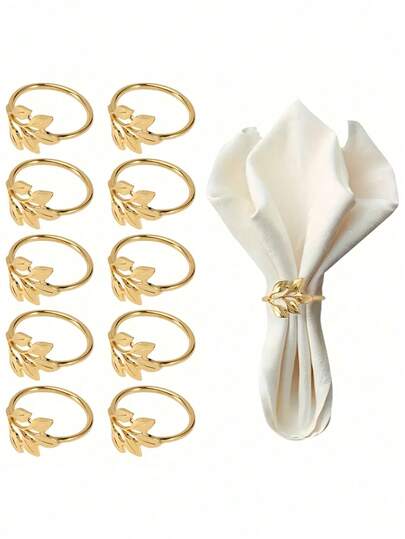 10pcs Reusable Gold-Plated Alloy Napkin Rings: Smooth Edge, Easy To Clean, Suitable For Wedding Party Celebration And Holiday Dinner