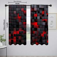 2pcs Semi-Blackout Curtains With Grommet Top - Modern Geometric Red & Black Print, 100% Polyester Peach Light Beige Fabric, Machine Washable For Bedroom, Living Room, Office, Kitchen - All-Season Home Decor, Living Room Curtains, Privacy Window, Contemporary Window Style, Soft Texture Fabric