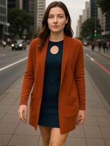 Women's Amanda Overcoat Simple Elegant Casual Pocket - màu nâu - Xem 2