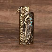 1pc Feather Design Mini BIC Lighter Case - Portable Protective Cover For J5 Lighters, Decorative Metal Holder, Perfect Gift For Christmas & Halloween - Multicolor - View 5