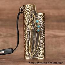 1pc Feather Design Mini BIC Lighter Case - Portable Protective Cover For J5 Lighters, Decorative Metal Holder, Perfect Gift For Christmas & Halloween - Multicolor - View 4