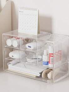 1 pieza Caja expositor de joyería transparente multinivel, organizador a prueba de polvo de gran capacidad para cajón o escritorio - transparente - Ver 5