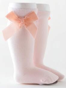 1双/2双圣诞红色袜子，新款女童蝴蝶结中筒袜，西班牙天鹅绒大蝴蝶结过膝袜，深红色公主袜，适合作为圣诞礼物和秋冬季穿着 - 紅色 - 查看 20