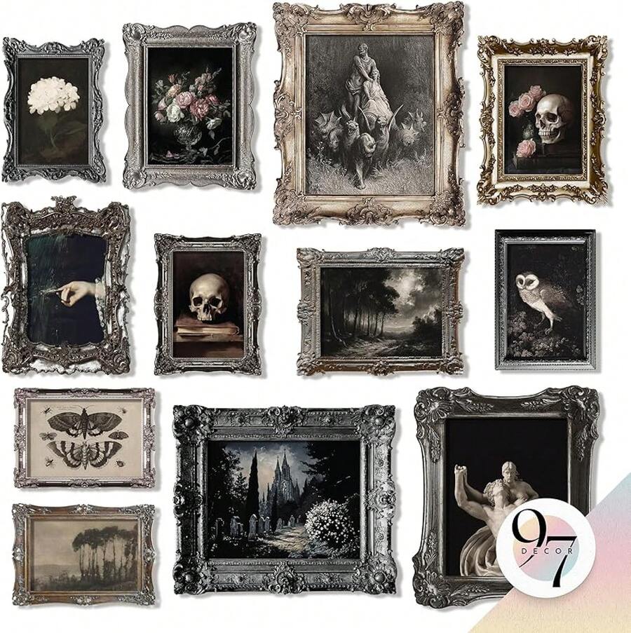 Dark Academia Wall Art Prints - Gothic Bedroom Decor, Vintage Goth Posters For Room Aesthetic, Halloween Witchy Prints Moody Goth Room Decor Emo Home Decorations (Unframed)Halloween - Gothic cổ điển - Xem 1