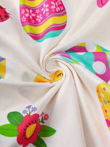 2 件女童彩色鸡蛋印花睡衣套装，儿童可爱连体衣配领扣衬衫，适合所有季节、家居服和派对 - 杏色 - 查看 9