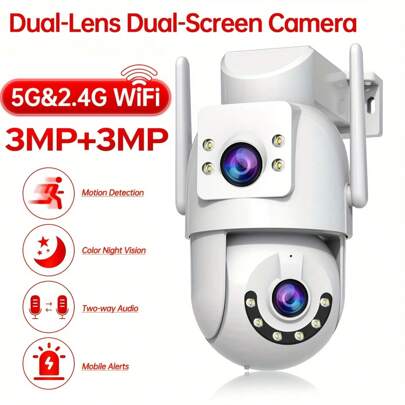 5MP Outdoor Wi-Fi Smart Dual-Camera System Pet, Elderly, And Nanny Monitoring Night Vision Two-Way Audio Communication IP66 Waterproof Rating Auto Tracking 360° Pan-Tilt Memory Card & Cloud Storage Type-C Powered Security Monitoring Device Note: The Included 64GB Memory Card (Actual Usable Capacity 58.2GB) Is A Single Storage Card And Does Not Include Monitoring Services.