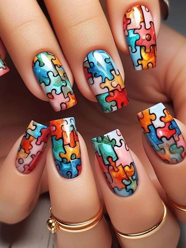 24pcs/Set Cute Minimalist Y2K Kawaii Cartoon Geometric Square Short Press-On Nails, Suitable For Daily, Dating, Afternoon Tea, Outdoor Wear