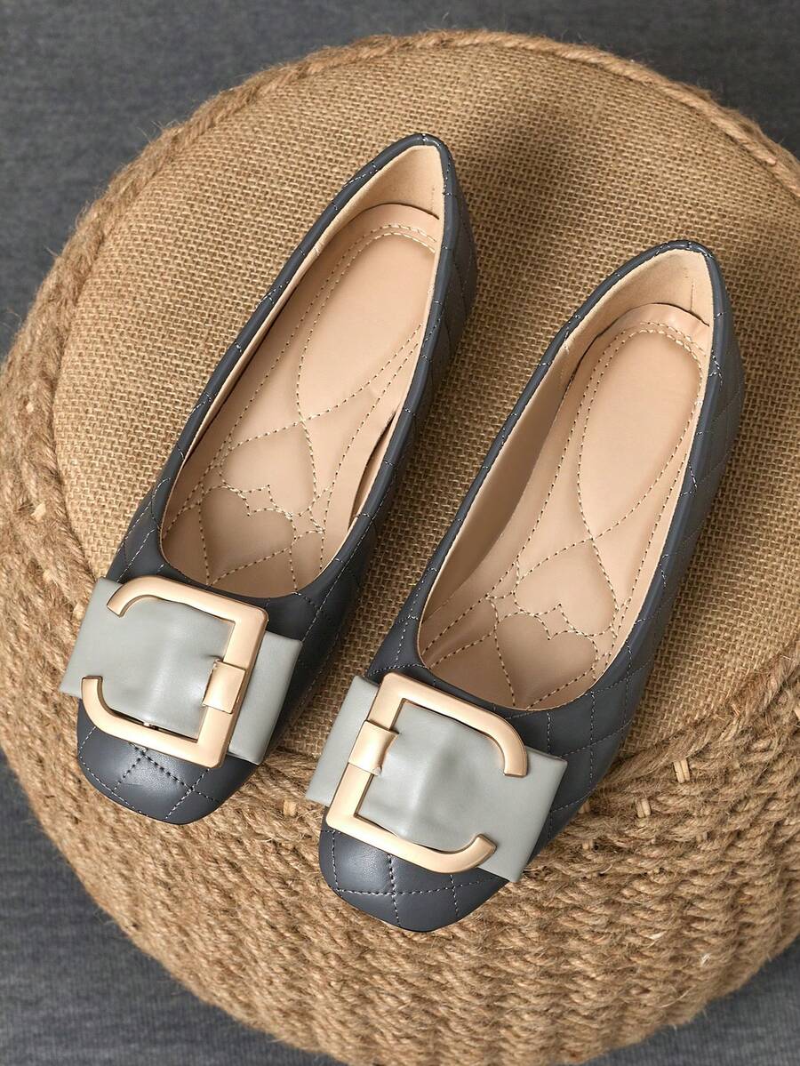 WHDXY 女士方头蝴蝶结平底便鞋，温柔风格，时尚乐福鞋，百搭休闲芭蕾鞋，舒适柔软鞋底，春季新品 - 深灰色 - 查看 1