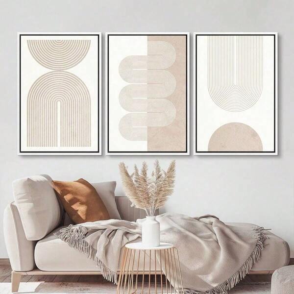 Juego de 3 lienzos de arte de pared con espiral geométrica beige de onda, arte abstracto orgánico de mitad de siglo moderno, impresiones de arte neutro, decoración de pared nórdica bohemia, pósteres de lienzo, decoración de pared de lienzo para el hogar, sala de estar, dormitorio, cocina, baño