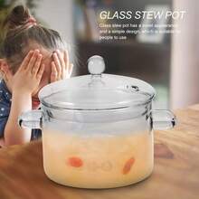 Glass Pots For Cooking: 1500ml Glass Saucepan With Cover Clear Glass Cooking Pot With Lid Cooking Stew Pot For Noodle Milk Soup For Microwave And Stovetop - Clear - View 2