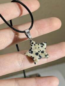 5 件天然石星形吊坠项链，酷炫甜美皮革绳颈链，独特高端时尚嘻哈项链，适合女士 - 彩色 - 查看 7