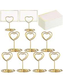 20 buah Tempat Nomor Meja Mini, Tempat Kartu Nama, Tempat Kartu Meja, Penyangga Nomor Meja, Tempat Foto Tanda Meja Berbentuk Hati, Klip Memo Menu untuk Dekorasi Meja Hari Valentine, Wisuda, Dekorasi Hari Ibu - Emas - View 1