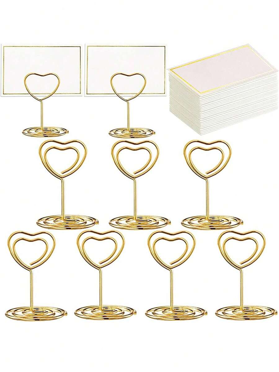 20 buah Tempat Nomor Meja Mini, Tempat Kartu Nama, Tempat Kartu Meja, Penyangga Nomor Meja, Tempat Foto Tanda Meja Berbentuk Hati, Klip Memo Menu untuk Dekorasi Meja Hari Valentine, Wisuda, Dekorasi Hari Ibu - Emas - View 1