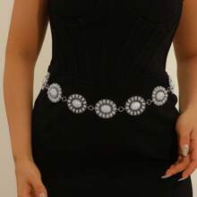 1 Peça Corrente de Cintura Vintage de Metal Texturizado com Gravura Floral Feminina de Plus Size, Combina Bem com Denim Cowboy, Adequado para Primavera, Verão, Outono e Inverno