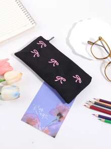 1 件黑色蝴蝶帆布刺绣铅笔盒，学生大容量拉链铅笔盒，适合存放化妆品、文具钱包，无蝴蝶吊坠，铅笔袋，书包学习用品，返校 - 黑色 - 查看 7