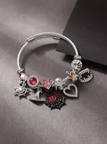 Cross-Border Popular Personalized Design Halloween Bracelet, Funny Skeleton, Ghost, Spider Web, Heart, Pumpkin Pendant, Party Bracelet Bangle