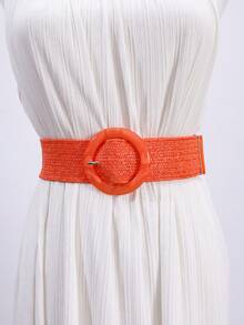 1pc Women's Elastic Woven Wide Bohemian Style Round Buckle Faux Fur Belt Summer, School Fall, Autumn, Halloween - A - View 19