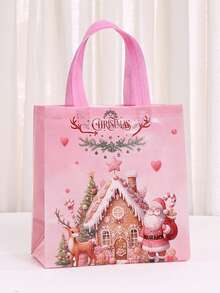 4pcs/25pcs Christmas Party Non-Woven Gift Bags, Santa Claus, Christmas Tree, Reindeer, Bell Print Non-Woven Gift Bags, Storage Bags, Non-Woven Bags, Shopping Bags, Party Favors, Party Bags, Party Gift Bags, Craft Tote Bags, Party Favors, Birthday Decorations, Party Gift Decorations