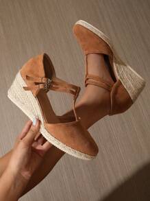 Fashionable & Elegant Casual Versatile Daily Commute Solid Color Casual Commuting Outdoor Outdoor Party Elegant Party Resort Fashion Fabric Lace-Up Women's Thick Bottom Wedge High Heel Shoes Female Shoes Autumn Shoes Flats Beach Holiday Wedding Party Home Outdoor All Season