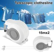 Retractable Clothesline Outdoor Indoor Laundry Line - 2x15m Double Lines Portable Clothes Drying Line Heavy Duty Wall Mounted Washing Line - Easy Installation - White - View 2