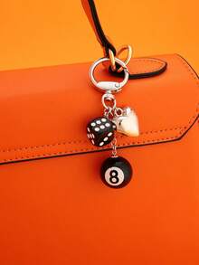1pc Unisex Fashionable Keychain, Silver Heart Charm Keyring, Wallet Pendant, Cute Dice Car Key Accessory, Holiday Gift School Car Accessories Goth Y2k Bag Lanyards With Id Holder Car Accessories Bag Charms - Black - View 7